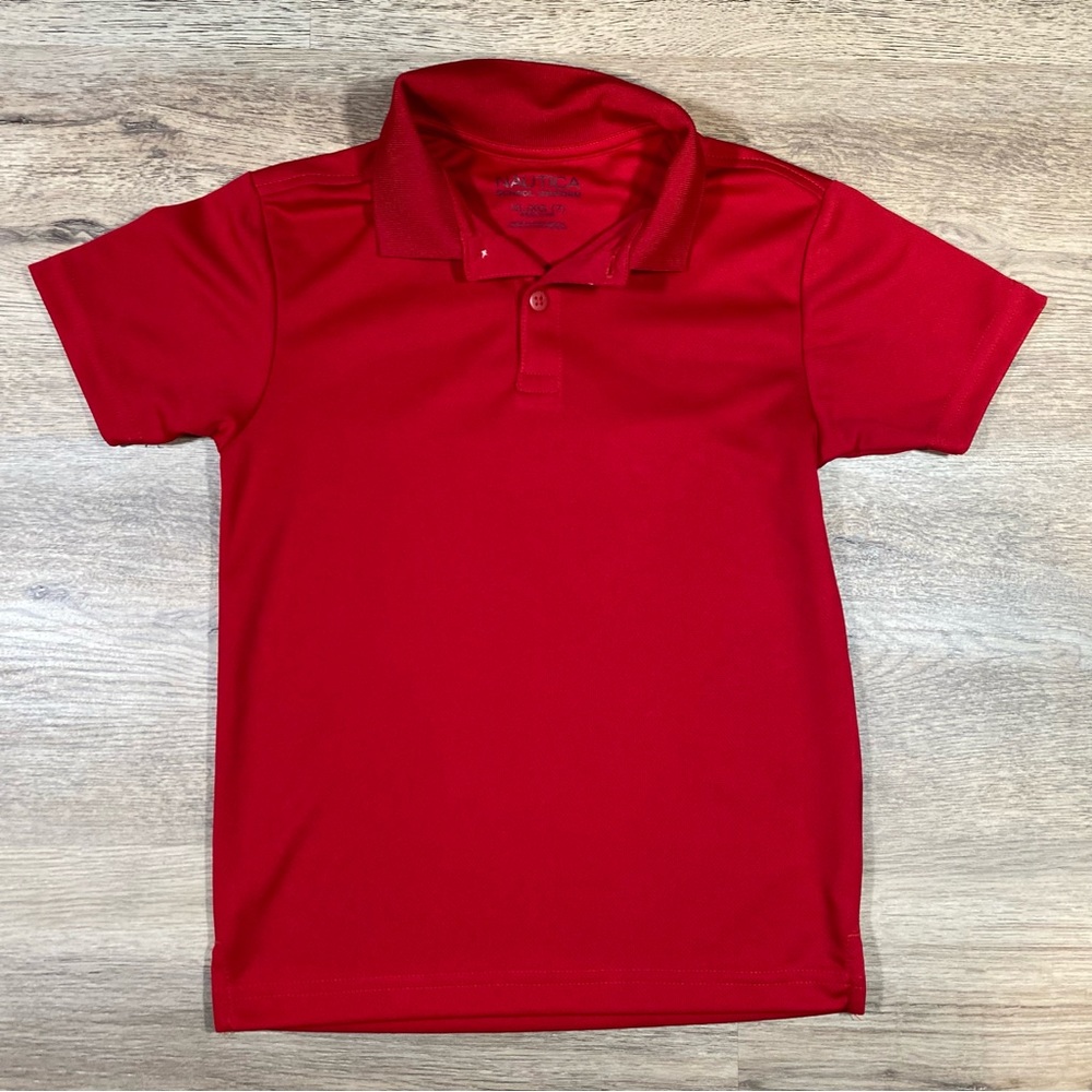 Nautica Polo School Uniform Boys T-shirt Short Sleeves Size 7 Red Buttons